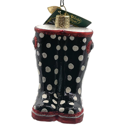 Rubber Boots Ornament Black Polka Dots OWC Old World Christmas Tree Decoration