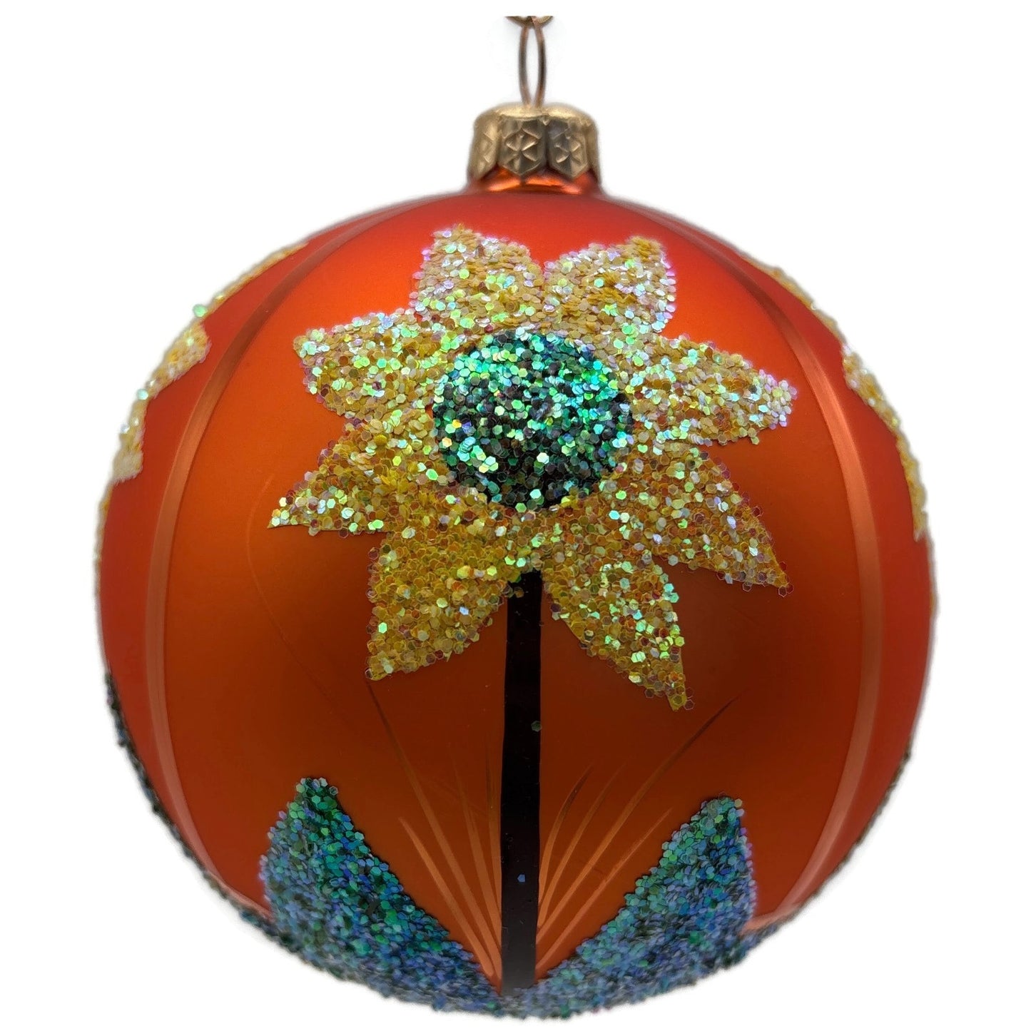 Sunflower Fall Hand Painted Glitter Glass Spring Christmas Ornament