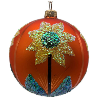 Sunflower Fall Hand Painted Glitter Glass Spring Christmas Ornament