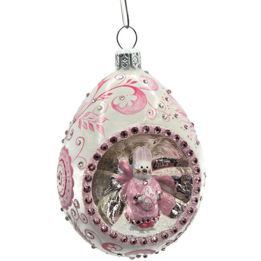 Patricia Breen Oeuf Sucre Chinoiserie Pink Easter Egg Bunny Christmas Ornament