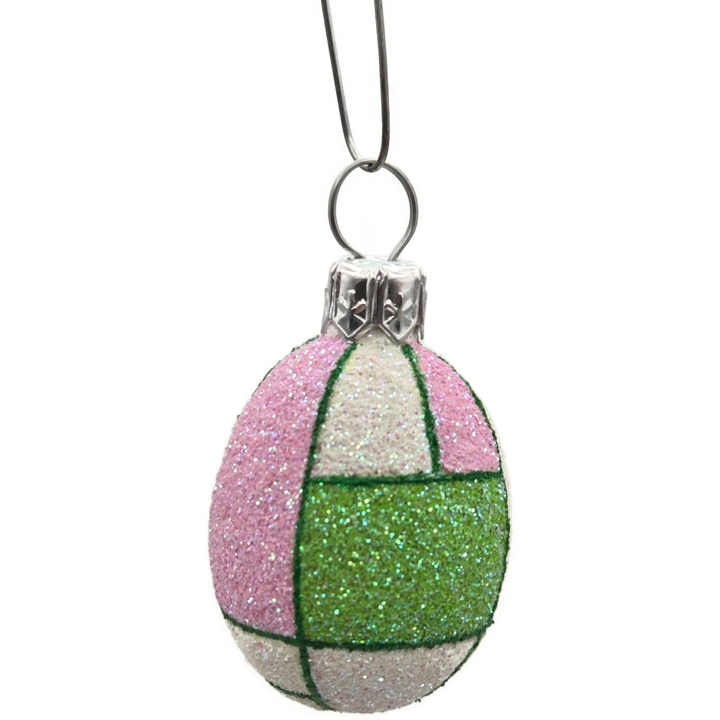 Patricia Breen Miniature Egg De Stijl Green Pink White Glitter Easter Ornament