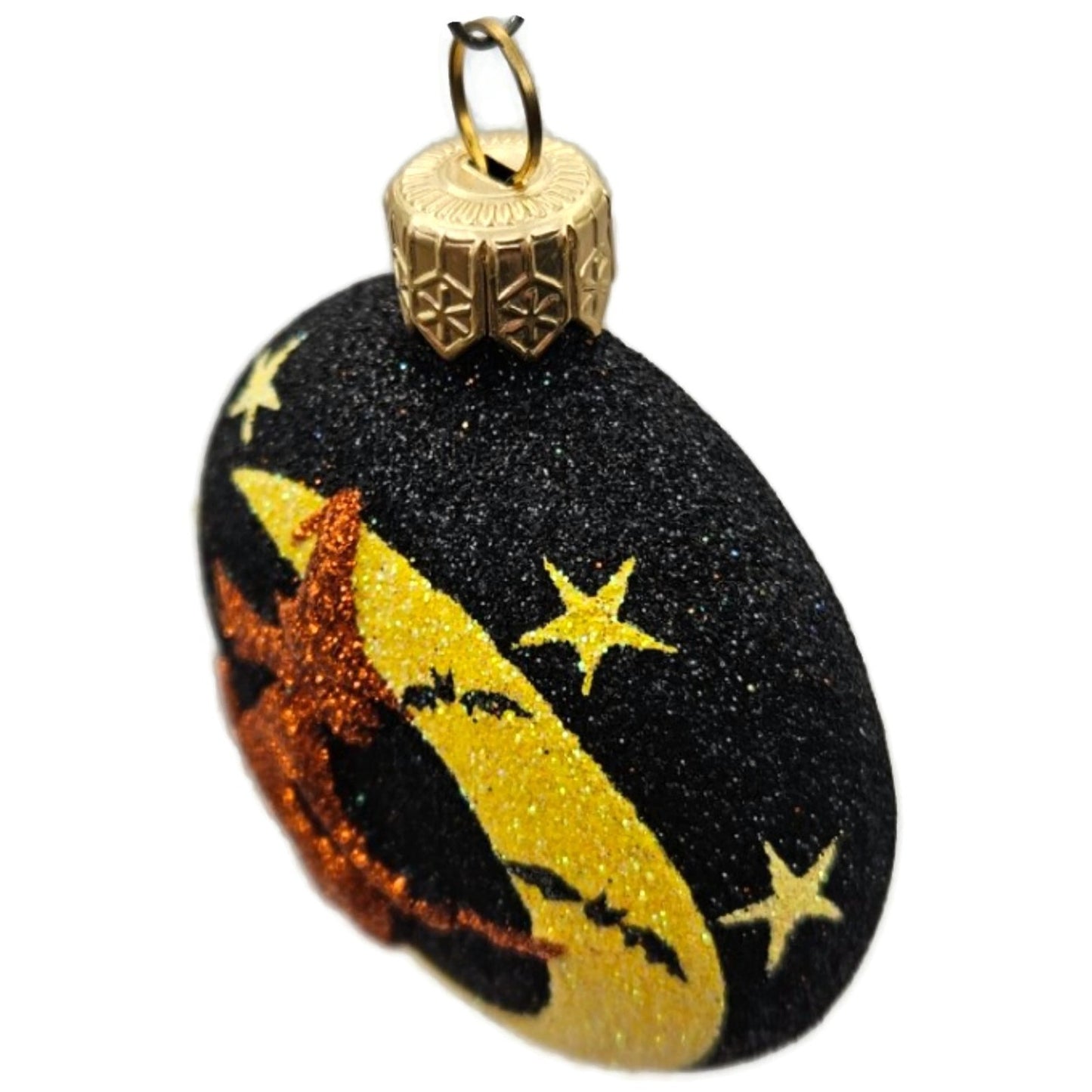 Patricia Breen Salem Medallion Black Yellow Moon Glass Halloween Ornament 2212