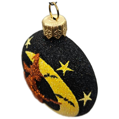 Patricia Breen Salem Medallion Black Yellow Moon Glass Halloween Ornament 2212