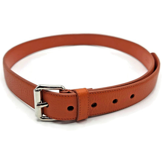 Prada Orange Leather Belt 36 Inch / 90 cm Silver Buckle Made in Italy 2C5161
