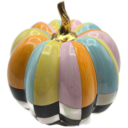 MacKenzie Childs Cotton Candy Mini Check Stripe Pumpkin Autumn Fall Decor