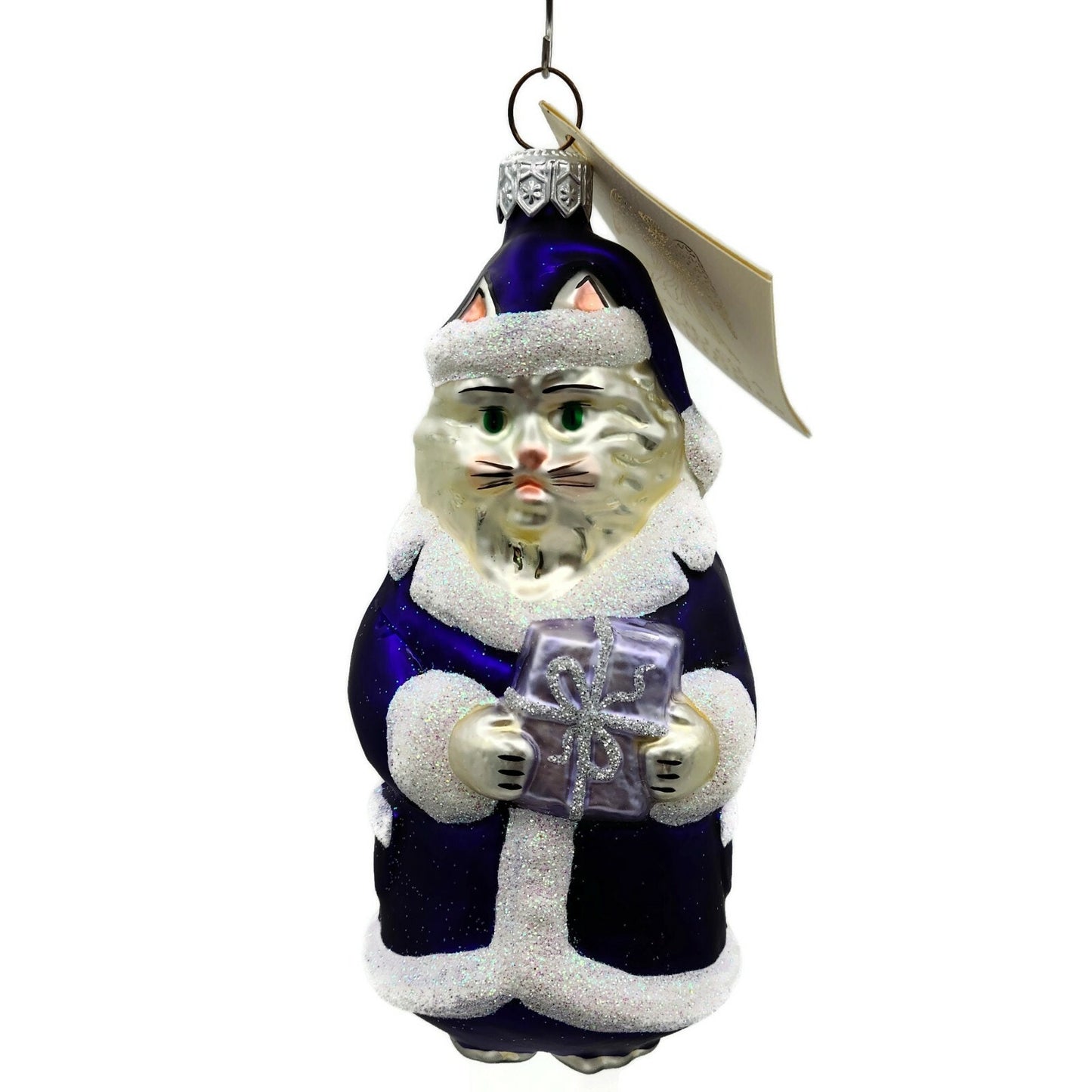 Patricia Breen Kitty Claus Purple Matte White Cat Christmas Holiday Ornament