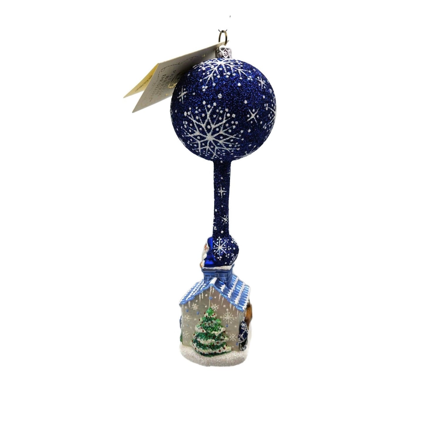 Patricia Breen He's Here Blue Santa Snowflake Reindeer Christmas Ornament 2416