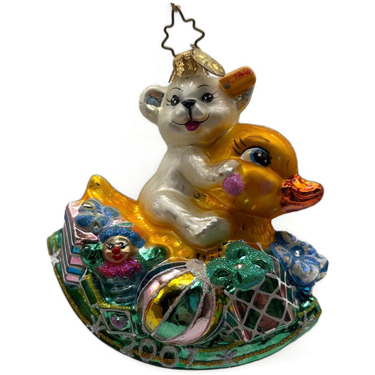 Christopher Radko 2007 Rockin Arrival Glass Bear Duck Christmas Ornament 3012095