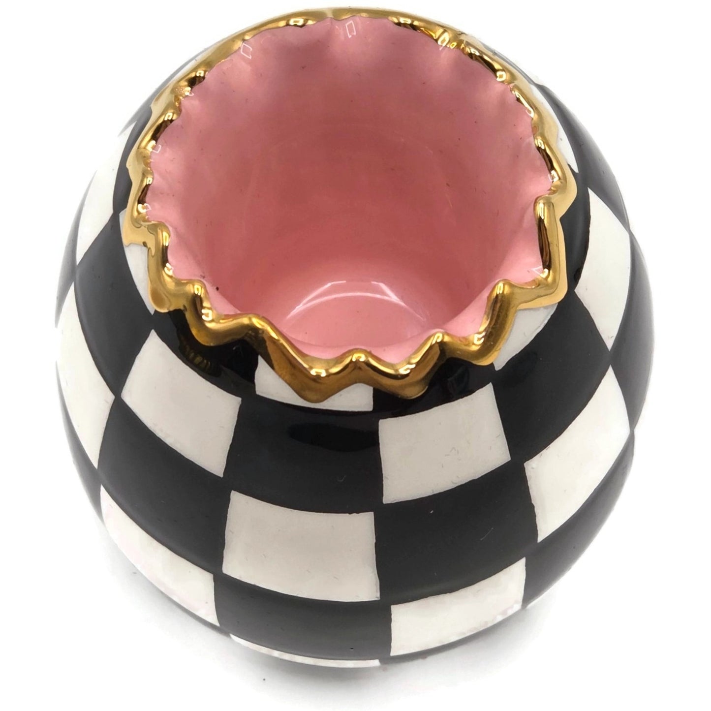 Mackenzie Childs Courtly Check Bunny Egg Hostess Set Easter Spring Black Pink