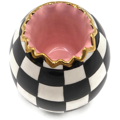 Mackenzie Childs Courtly Check Bunny Egg Hostess Set Easter Spring Black Pink