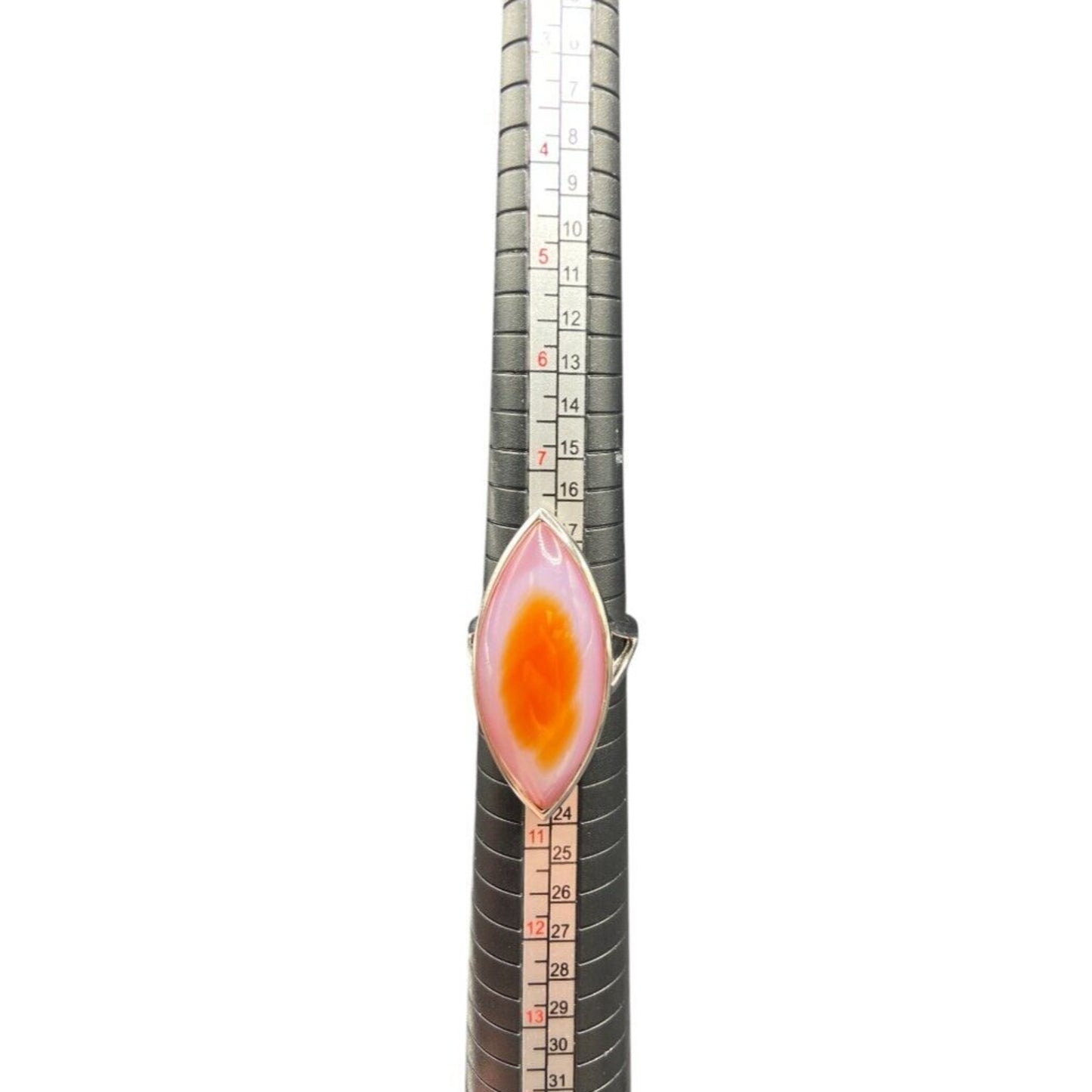 925 Sterling Silver Ring Agate Pink Orange Semi Precious Stone Marquise Size 9