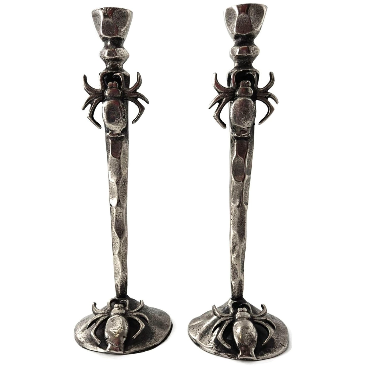 Gothic Halloween Spooky Spider Black Metal Taper Candle Holder Decor Set of 2
