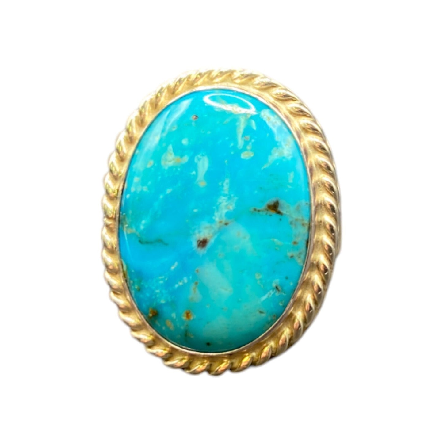 925 Sterling Silver Turquoise Gemstone Oval Cabochon Boho Cocktail Ring Size 8