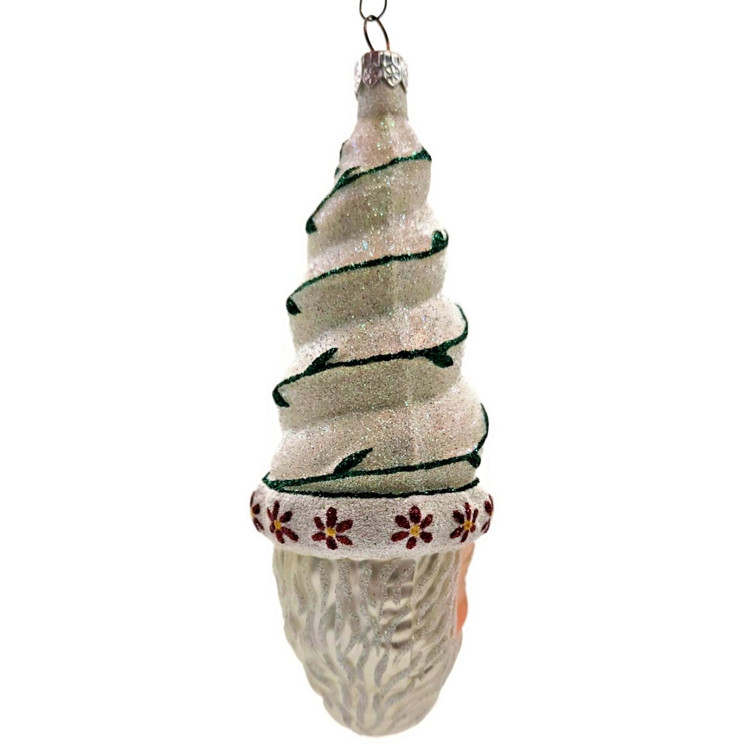 Patricia Breen Goslar Santa Pearl Green Red Glittered Christmas Decor Ornament