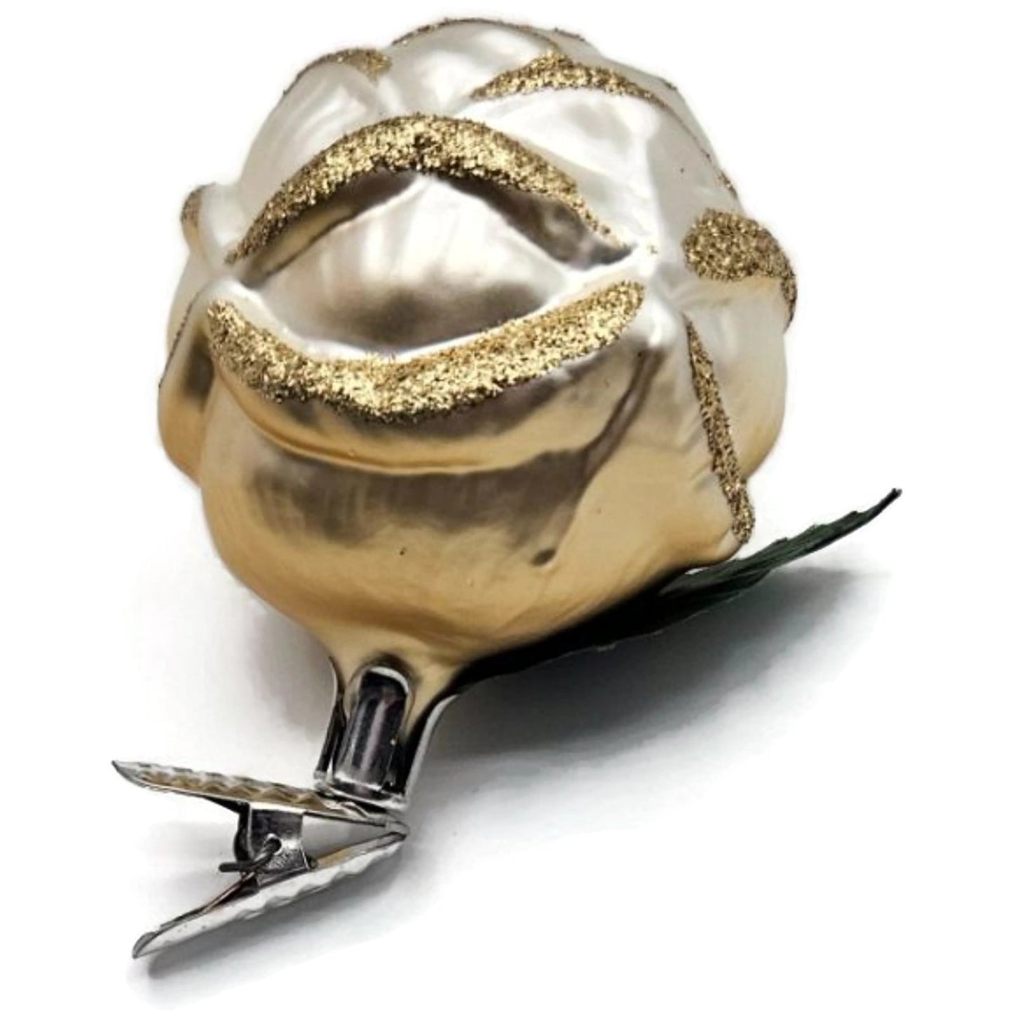 Clip On Rose Pearl Ivory Floral Old World Christmas Glass Ornament Inge Glas