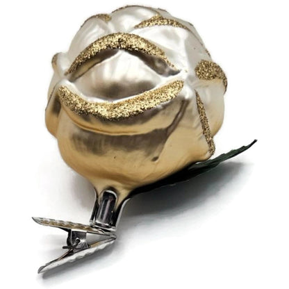 Clip On Rose Pearl Ivory Floral Old World Christmas Glass Ornament Inge Glas