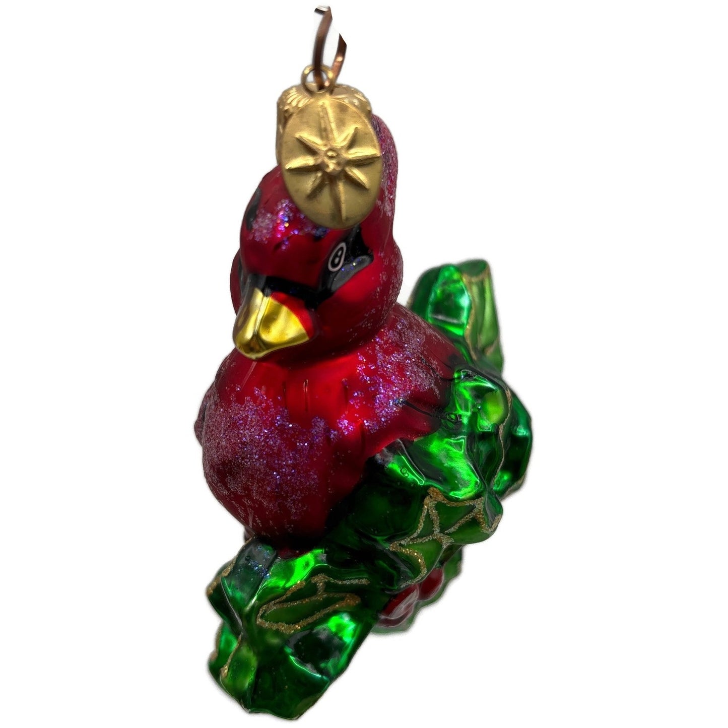 Christopher Radko Holiday Perch Cardinal Holly Glass Christmas Ornament 00-994-0
