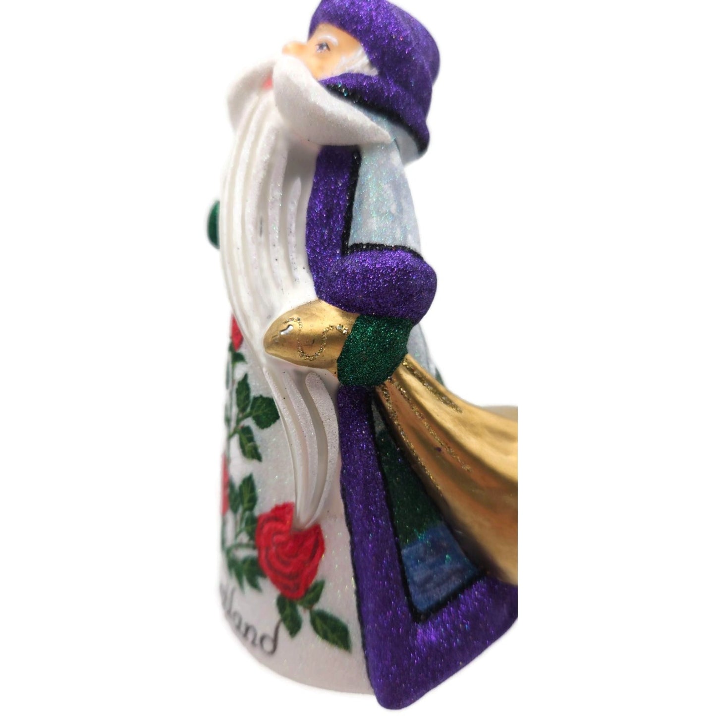 Glitterazzi Portland Santa Roses Joy To The World Glass Christmas Tree Ornament