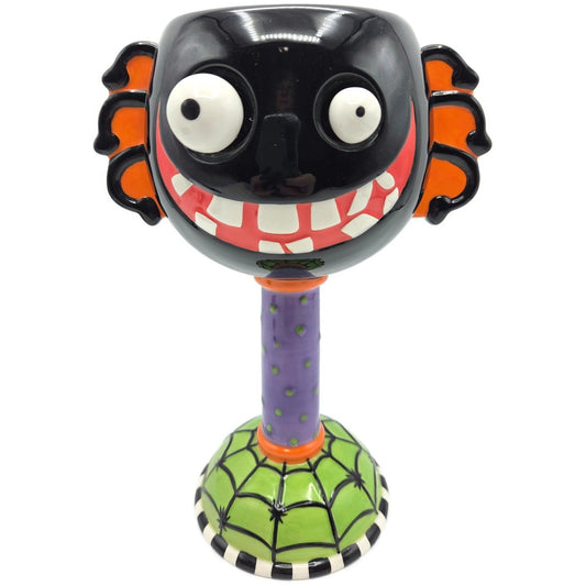 Department 56 Halloween Google Eye Black Spider Web Goblet Spooky Party Drink