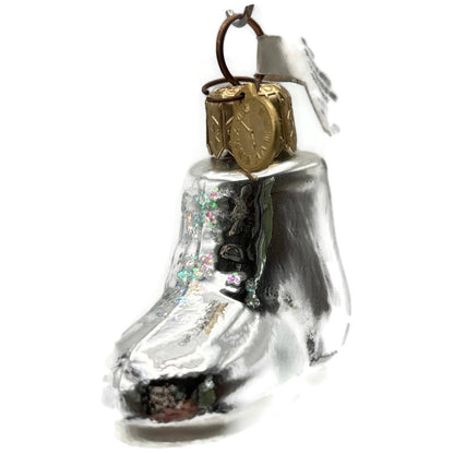Department 56 Silver Glass Baby Shoe Boot Christmas Tree Ornament