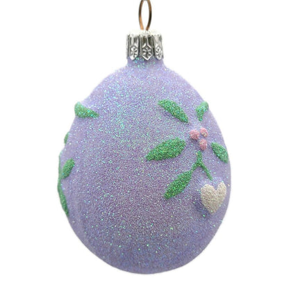 Patricia Breen Mistletoe Egg Lavender Heart Christmas Holiday Glittered Ornament