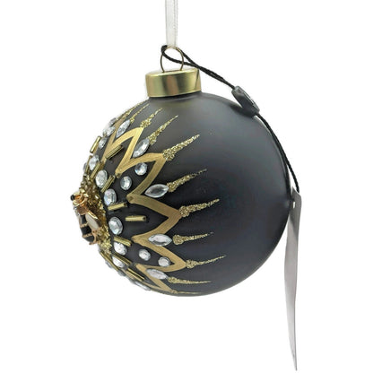 Kat And Annie Queen Bee Orb Black Gold Jeweled Ball Christmas Tree Ornament