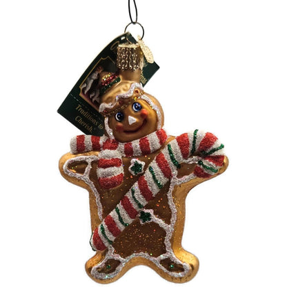 Gingerbread Man Candy Cane Striped Scarf Old World Christmas Tree Ornament OWC