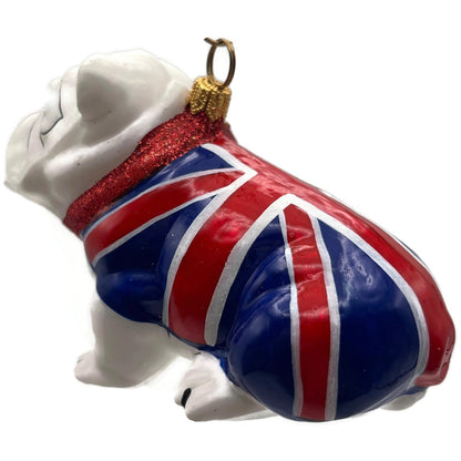 English Bulldog Union Jack Polish Glass Christmas Tree Ornament Dog England