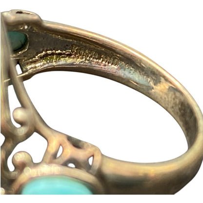 Turquoise Ring Sterling Silver NK Oval Ornate Semi Precious Stone Blue 7.75