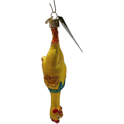 Rubber Chicken OWC Yellow Comedy Glittered Old World Christmas Tree Ornament
