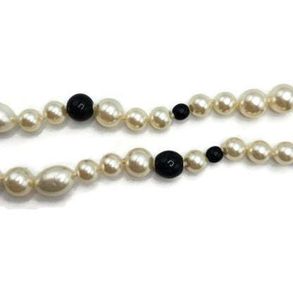 Co Co Chanel Paris Faux Pearls Black Glass Beads Baroque Sweater Necklace