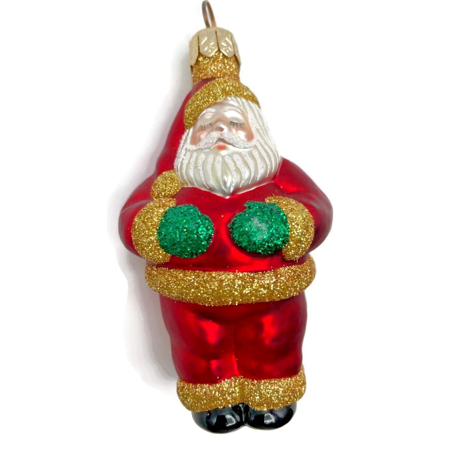 Patricia Breen Miniature Ho Ho Ho Red Gold Santa Claus Christmas Tree Ornament