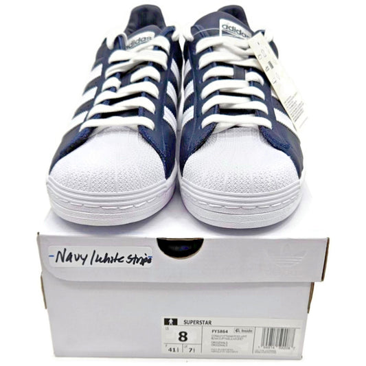 Adidas Superstar Navy Blue Stripe Leather Shoes Unisex Size 8 Shell Toe FY5864