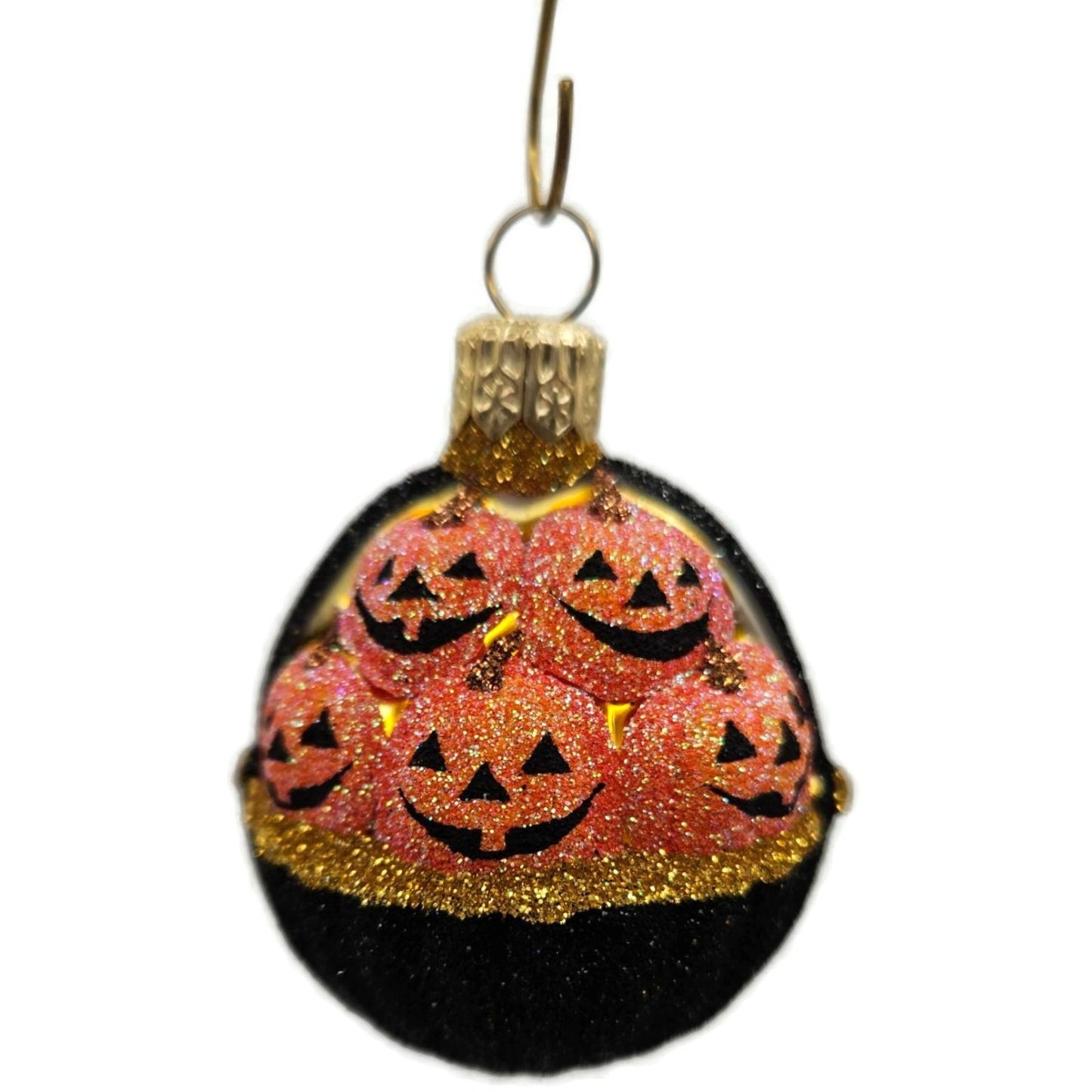 Patricia Breen Pumpkin Basket Glittered Black Jack-o-Lantern Halloween Ornament
