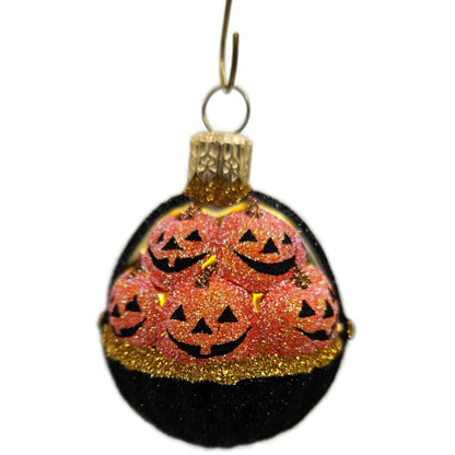 Patricia Breen Pumpkin Basket Glittered Black Jack-o-Lantern Halloween Ornament