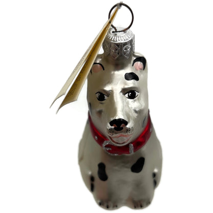 Patricia Breen Laughing Dog Sitting Pearl White Animal Christmas Tree Ornament