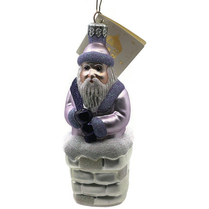 Patricia Breen Ornament Here Comes Santa Claus Lavender Silver Chimney Christmas