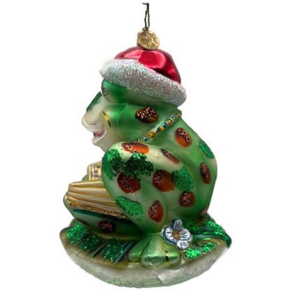 Christopher Radko Ribbit Reader Green Frog Christmas Tree Ornament 1013112