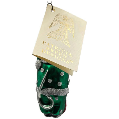 Patricia Breen Festive Mouse Green Silver Dots Glass Christmas Tree Ornament