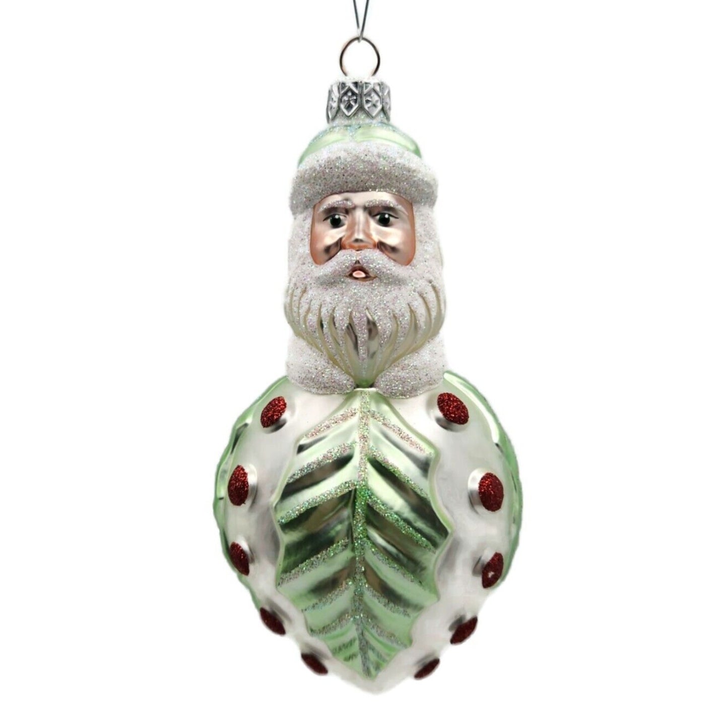 Patricia Breen Hollyberry Santa Pearl Matte Light Green Christmas Tree Ornament