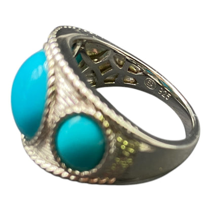 Sleeping Beauty Turquoise Ring EA 925 Sterling Silver Round Cocktail Size 8.25