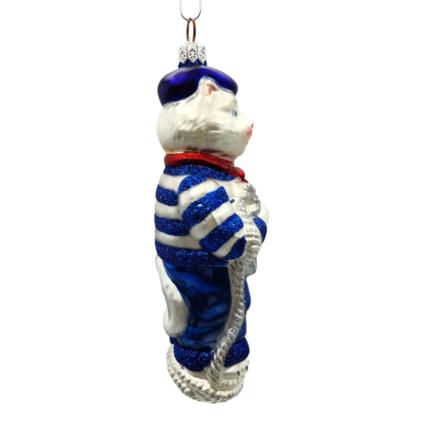 Patricia Breen Marseilles Cat Blue Silver Anchor Summer Nautical Tree Ornament