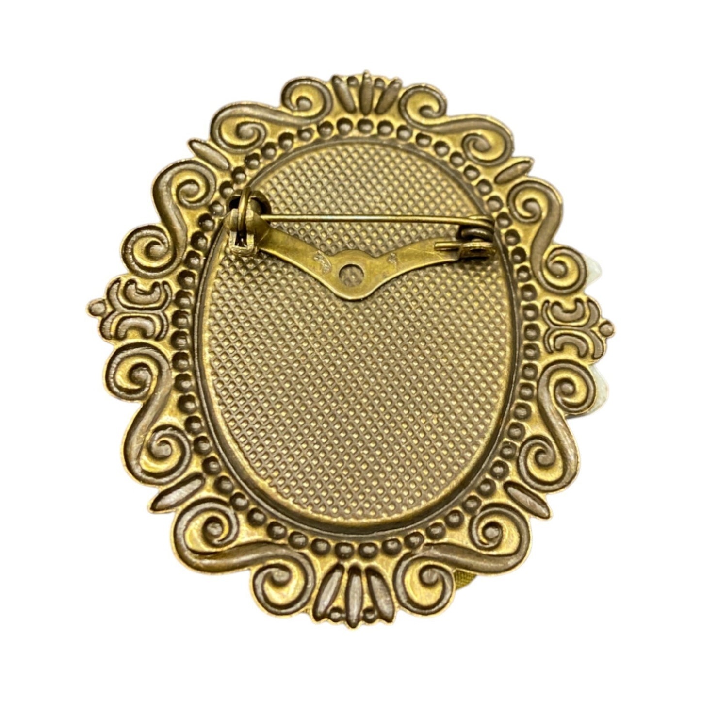 Vintage Porcelain Lady Cameo Brooch Rhinestones Gold Tone Metal Filigree
