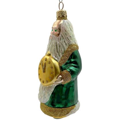 Patricia Breen Round Midnight Green Santa Claus Father Time Christmas Ornament