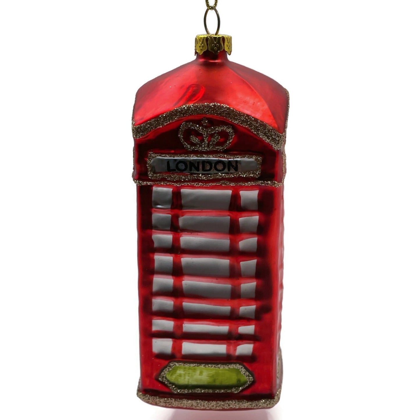 London Phone Booth Ornament Red Blown Glass Christmas Holiday Tree Decoration