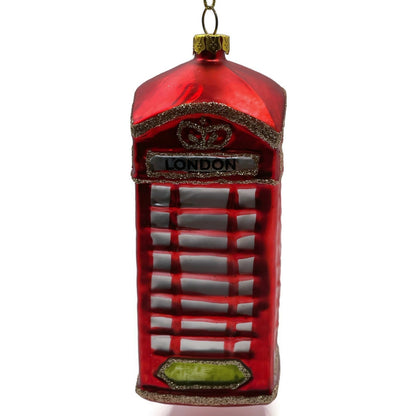 London Phone Booth Ornament Red Blown Glass Christmas Holiday Tree Decoration