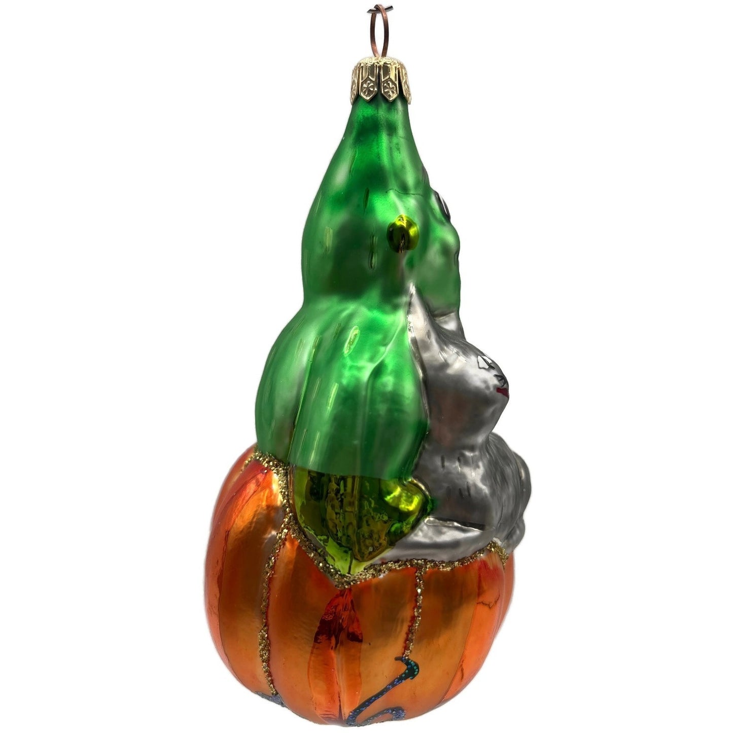 Christopher Radko Halloween Green Ghost Cat Pumpkin Glitter Christmas Ornament
