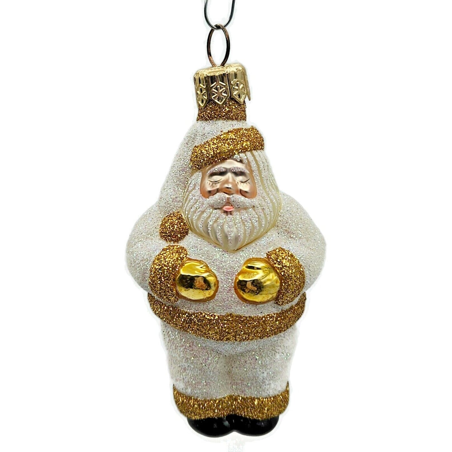 Patricia Breen Miniature Ho Ho Ho Santa Claus Pearl Gold Christmas Tree Ornament