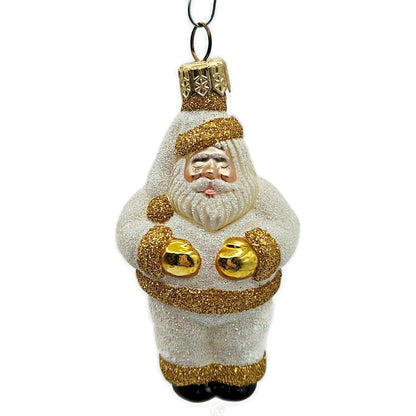 Patricia Breen Miniature Ho Ho Ho Santa Claus Pearl Gold Christmas Tree Ornament