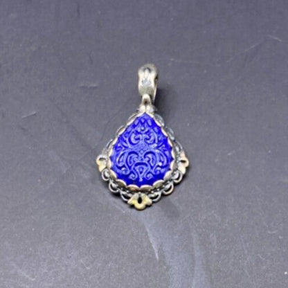 Carolyn Pollack Carved Lapis Lazuli Pear Shaped Pendant 925 Sterling Silver